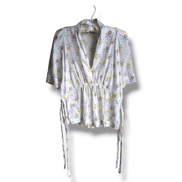 Innika Choo pip tork floral cross stitch‎ printed peplum top size 2 - Picture 2 of 7